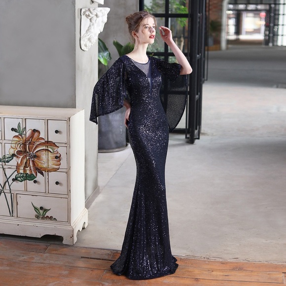 Elegant Evening Dresses Ball Gown 1960s Sequin Dress Black Sequin Evening  Gown With Puffy Sleeves 2025